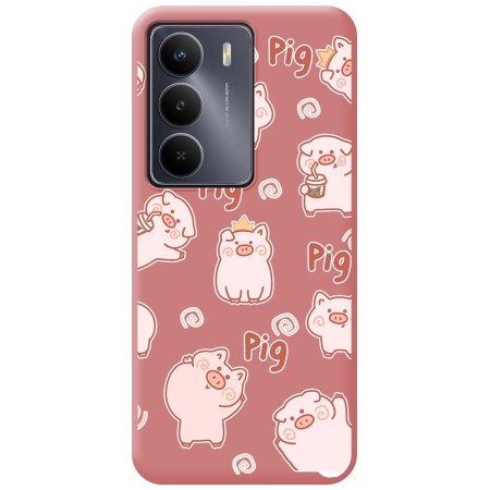 Funda Silicona Líquida Rosa para Realme 14x 5G diseño Cerdos Dibujos