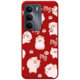 Funda Silicona Líquida Roja para Realme 14x 5G diseño Cerdos Dibujos