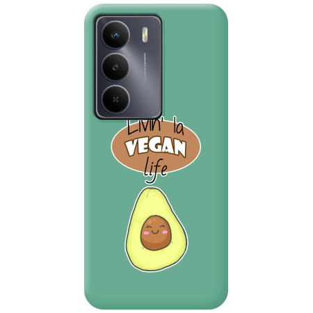Funda Silicona Líquida Verde para Realme 14x 5G diseño Vegan Life Dibujos