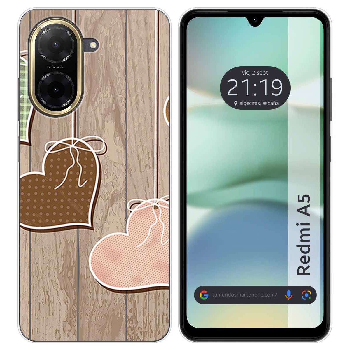 Funda Silicona para Xiaomi Redmi A5 diseño Corazones Madera Dibujos