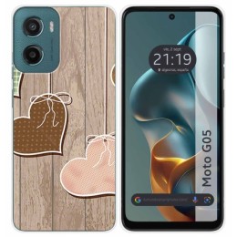 Funda Silicona para Motorola Moto G05 / E15 diseño Corazones Madera Dibujos