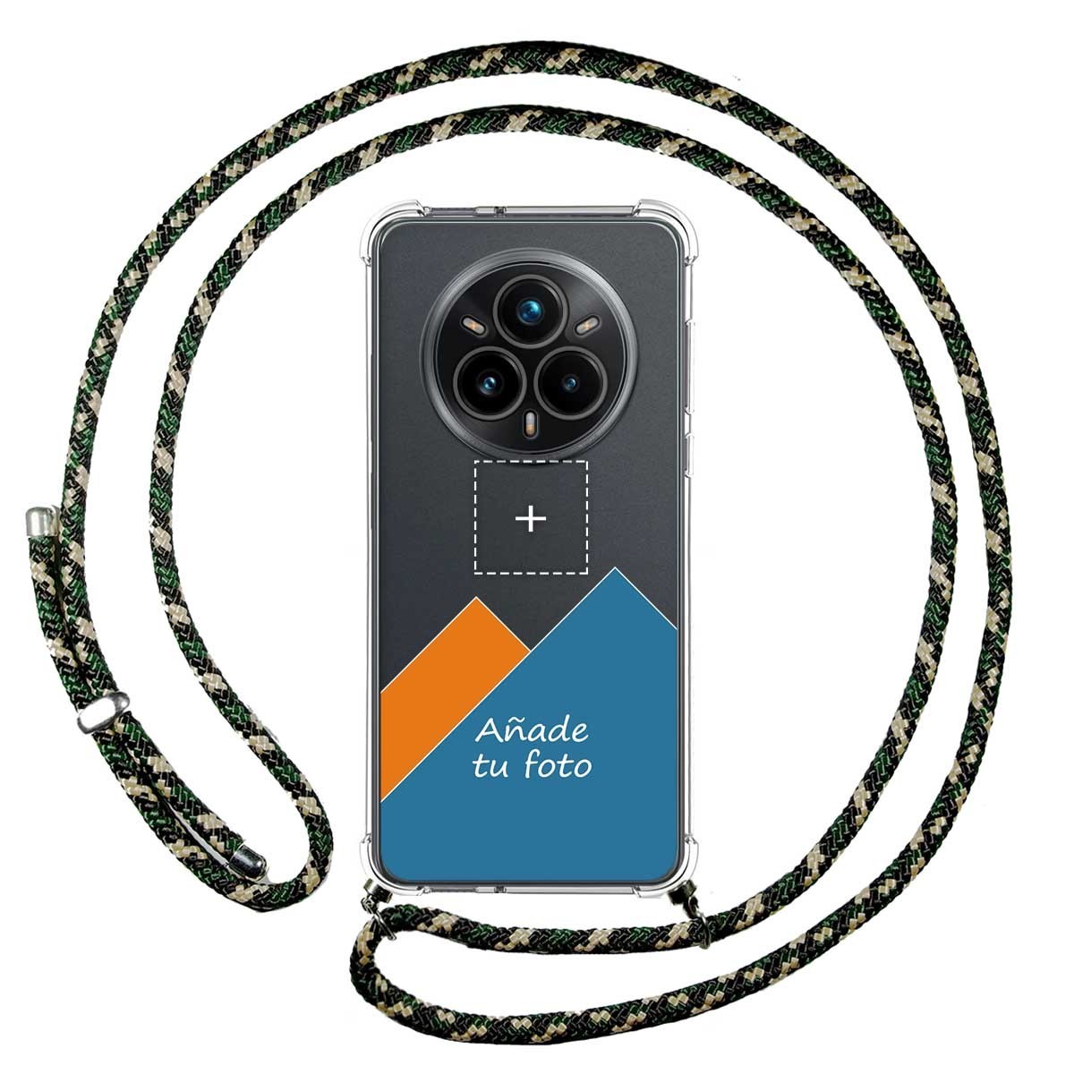 Personaliza tu Funda Colgante Transparente para Realme 14 Pro 5G con Cordon Verde / Dorado Dibujo Personalizada