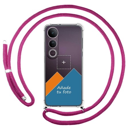 Personaliza tu Funda Colgante Transparente para Vivo V50 Lite 4G / 5G con Cordon Rosa Fucsia Dibujo Personalizada