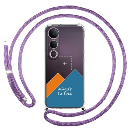 Personaliza tu Funda Colgante Transparente para Vivo V50 Lite 4G / 5G con Cordon Morado Dibujo Personalizada