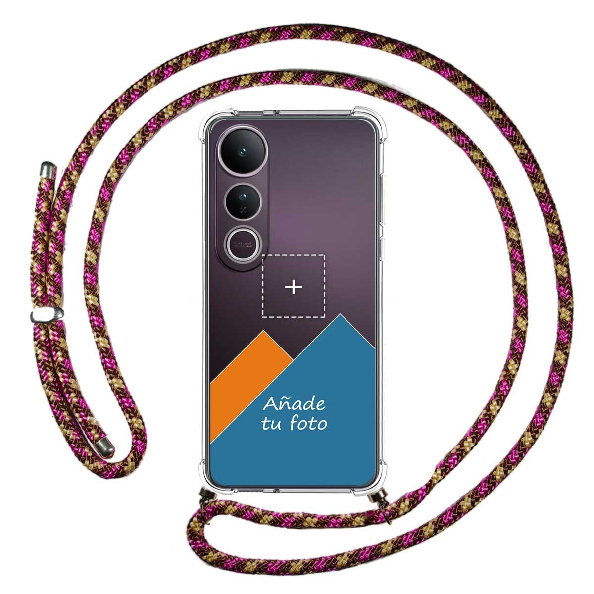 Personaliza tu Funda Colgante Transparente para Vivo V50 Lite 4G / 5G con Cordon Rosa / Dorado Dibujo Personalizada