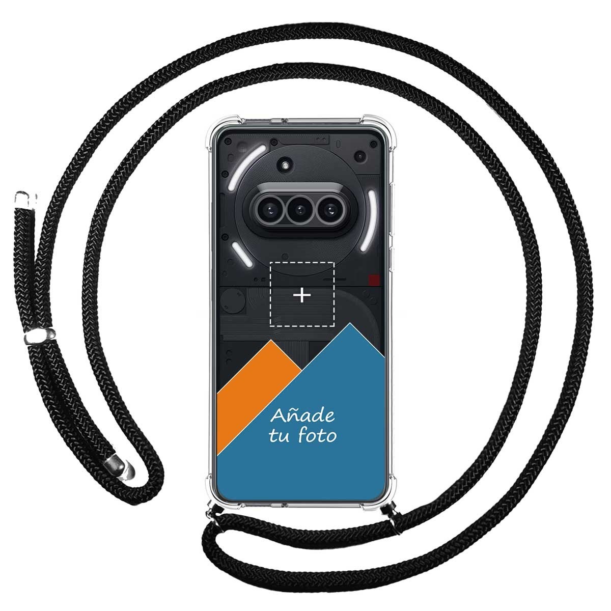 Personaliza tu Funda Colgante Transparente para Nothing Phone 3a 5G con Cordon Negro Dibujo Personalizada