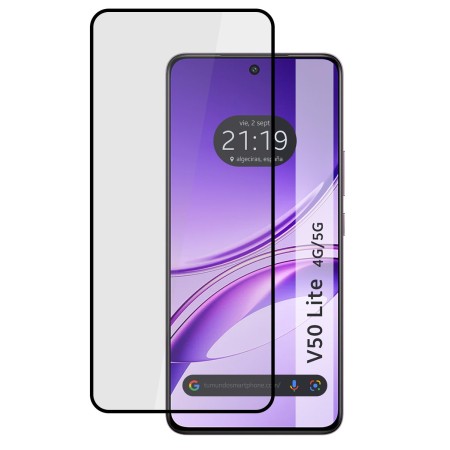 Protector Cristal Templado Completo 5D Full Glue Negro para Vivo V50 Lite 4G / 5G Vidrio