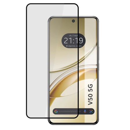 Protector Cristal Templado Completo 5D Full Glue Negro para Vivo V50 5G Vidrio