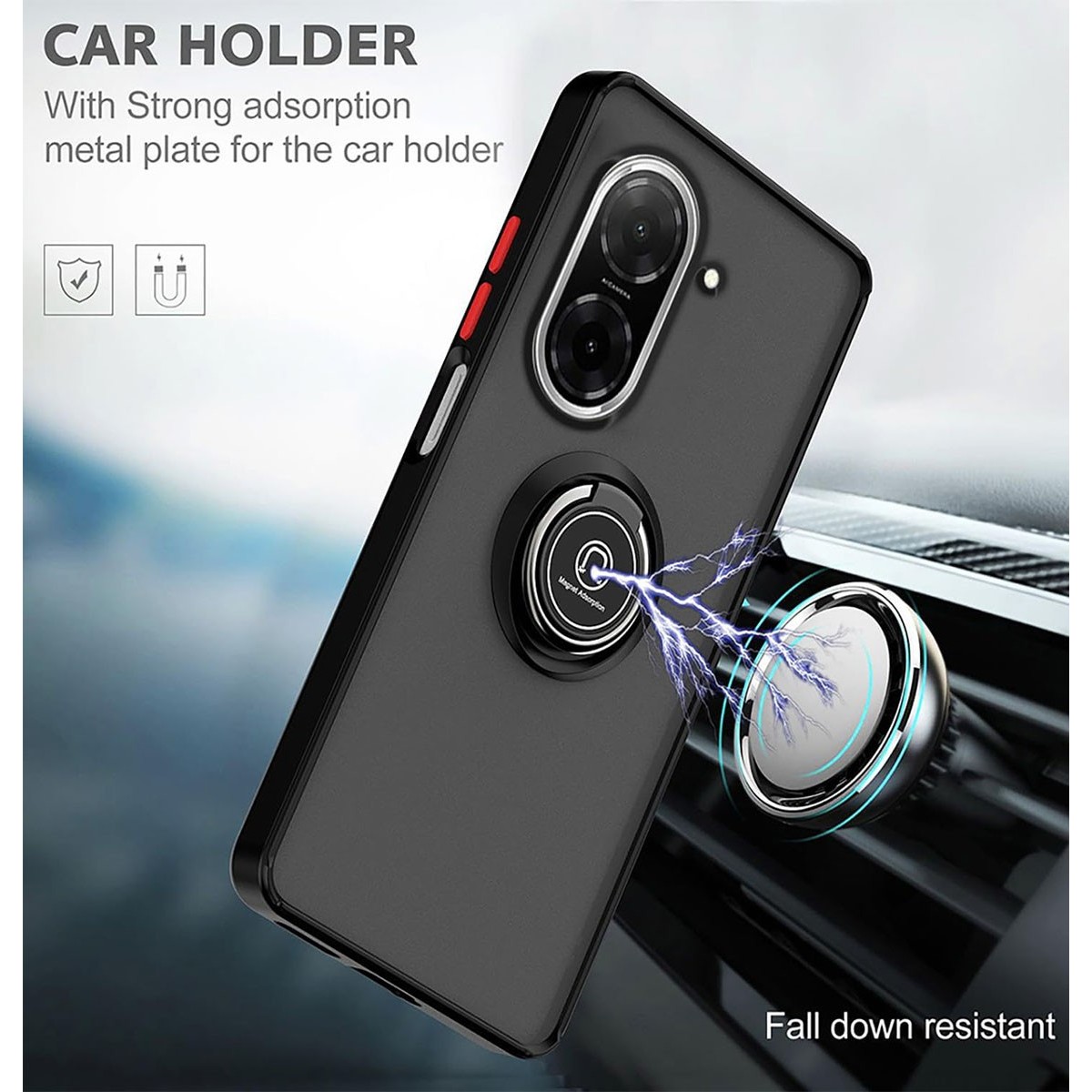 Funda Mate con Borde Negro y Anillo Giratorio 360 para Xiaomi Redmi A5