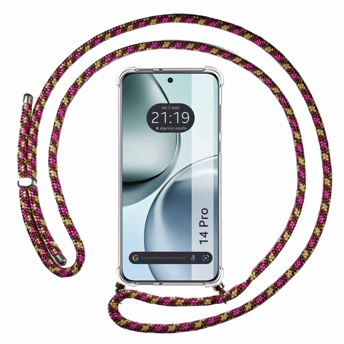 Funda Colgante Transparente para Realme 14 Pro 5G con Cordon Rosa / Dorado