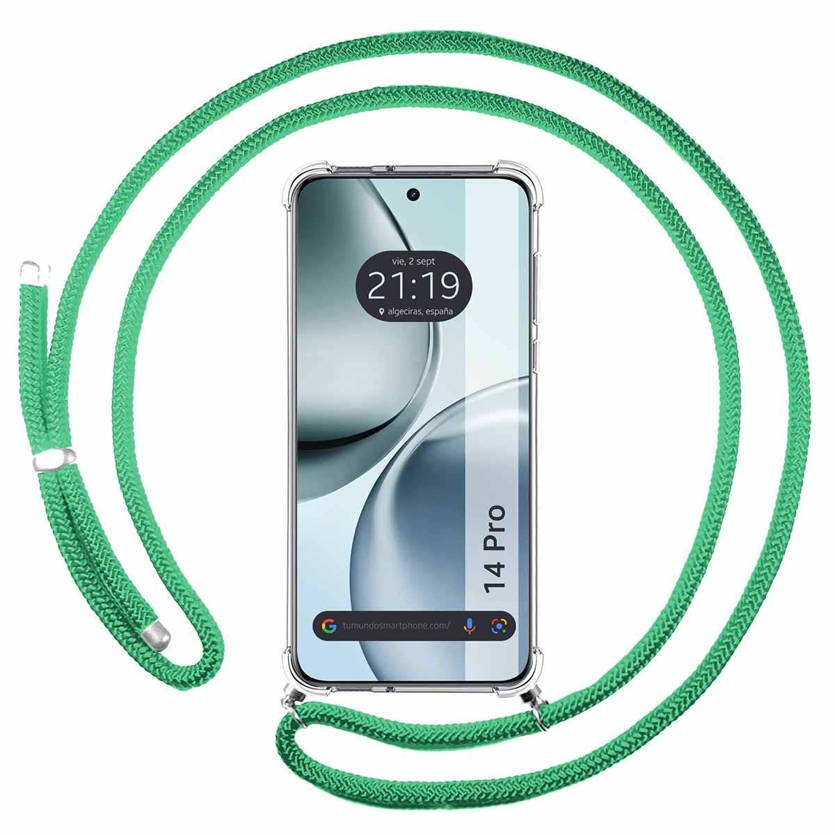 Funda Colgante Transparente para Realme 14 Pro 5G con Cordon Verde Agua