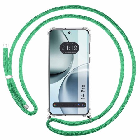 Funda Colgante Transparente para Realme 14 Pro 5G con Cordon Verde Agua