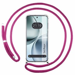 Funda Colgante Transparente para Realme 14 Pro+ Plus 5G con Cordon Rosa Fucsia