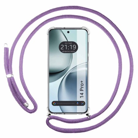 Funda Colgante Transparente para Realme 14 Pro+ Plus 5G con Cordon Morado