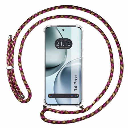 Funda Colgante Transparente para Realme 14 Pro+ Plus 5G con Cordon Rosa / Dorado