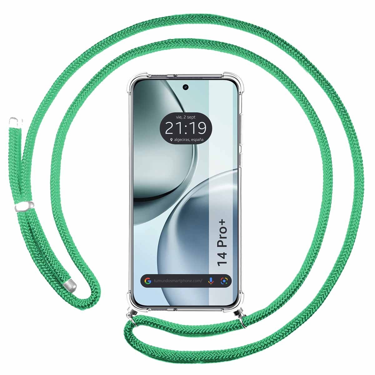Funda Colgante Transparente para Realme 14 Pro+ Plus 5G con Cordon Verde Agua
