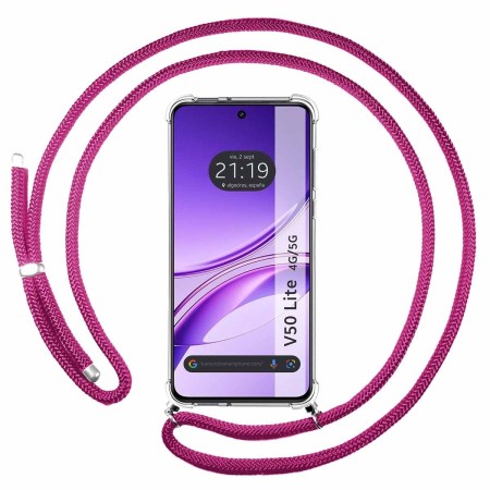 Funda Colgante Transparente para Vivo V50 Lite 4G / 5G con Cordon Rosa Fucsia