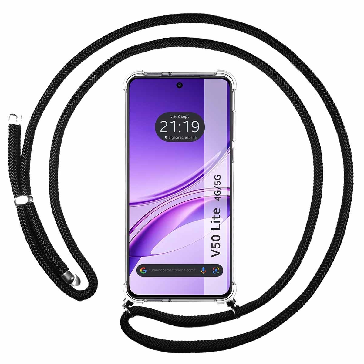 Funda Colgante Transparente para Vivo V50 Lite 4G / 5G con Cordon Negro