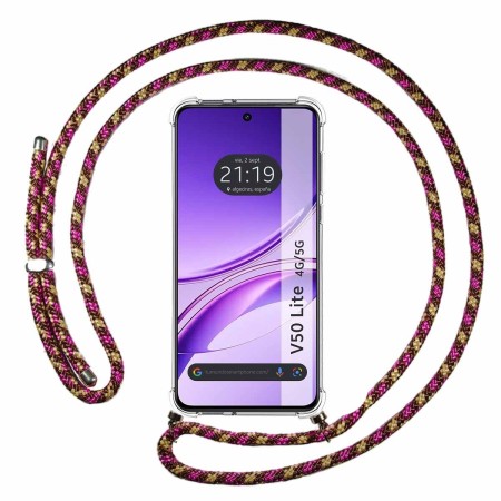 Funda Colgante Transparente para Vivo V50 Lite 4G / 5G con Cordon Rosa / Dorado
