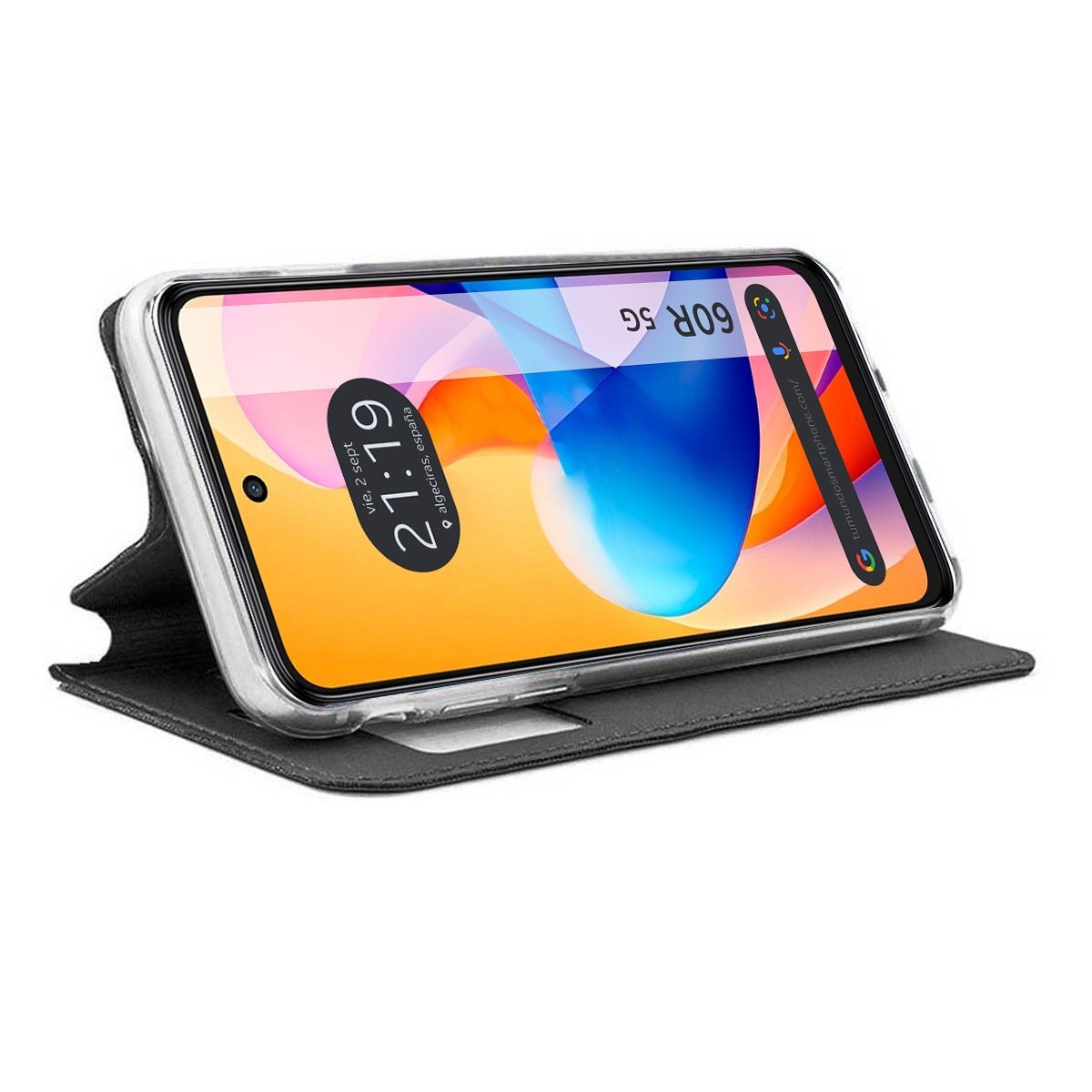 Funda Libro Soporte con Ventana para TCL 60R 5G color Negra