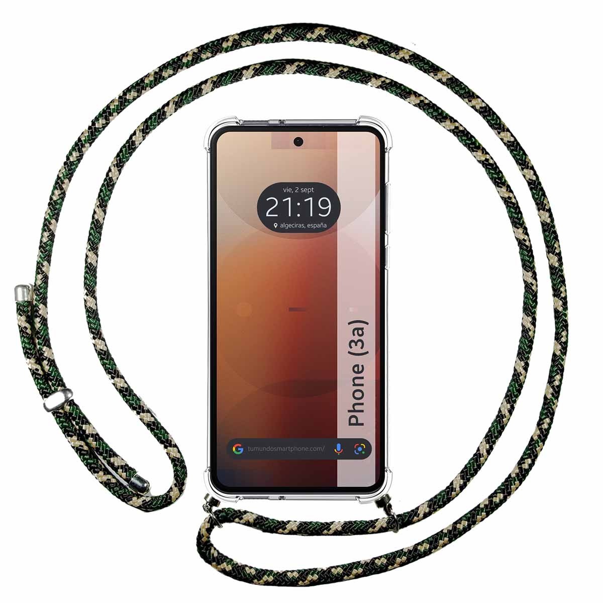 Funda Colgante Transparente para Nothing Phone 3a 5G con Cordon Verde / Dorado