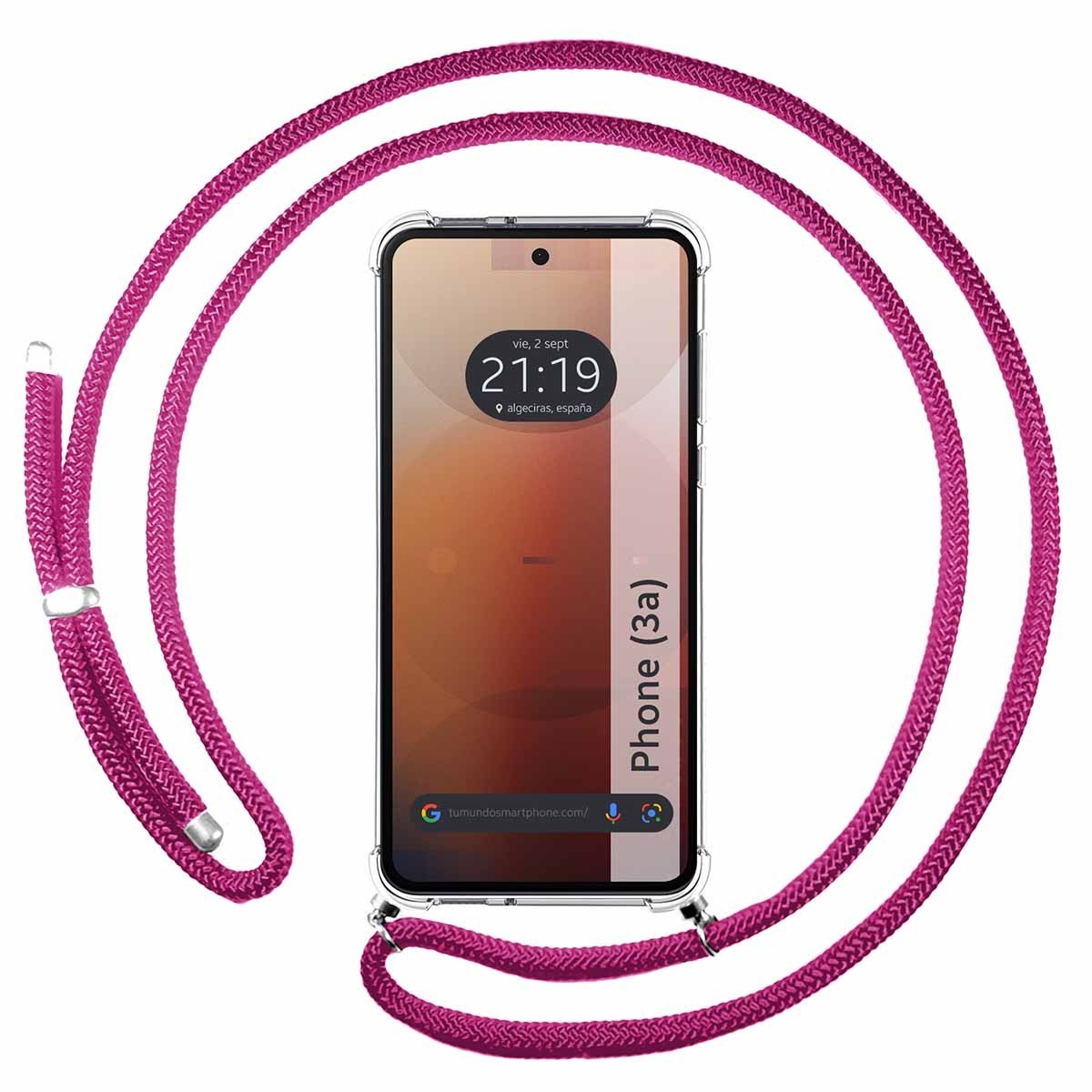Funda Colgante Transparente para Nothing Phone 3a 5G con Cordon Rosa Fucsia