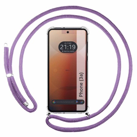 Funda Colgante Transparente para Nothing Phone 3a 5G con Cordon Morado