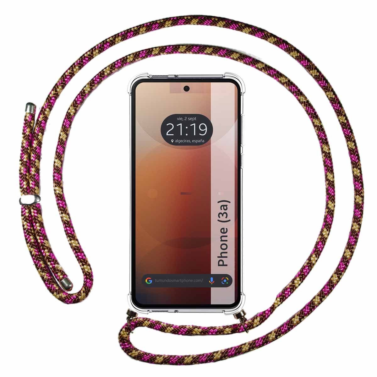 Funda Colgante Transparente para Nothing Phone 3a 5G con Cordon Rosa / Dorado