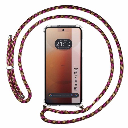 Funda Colgante Transparente para Nothing Phone 3a 5G con Cordon Rosa / Dorado