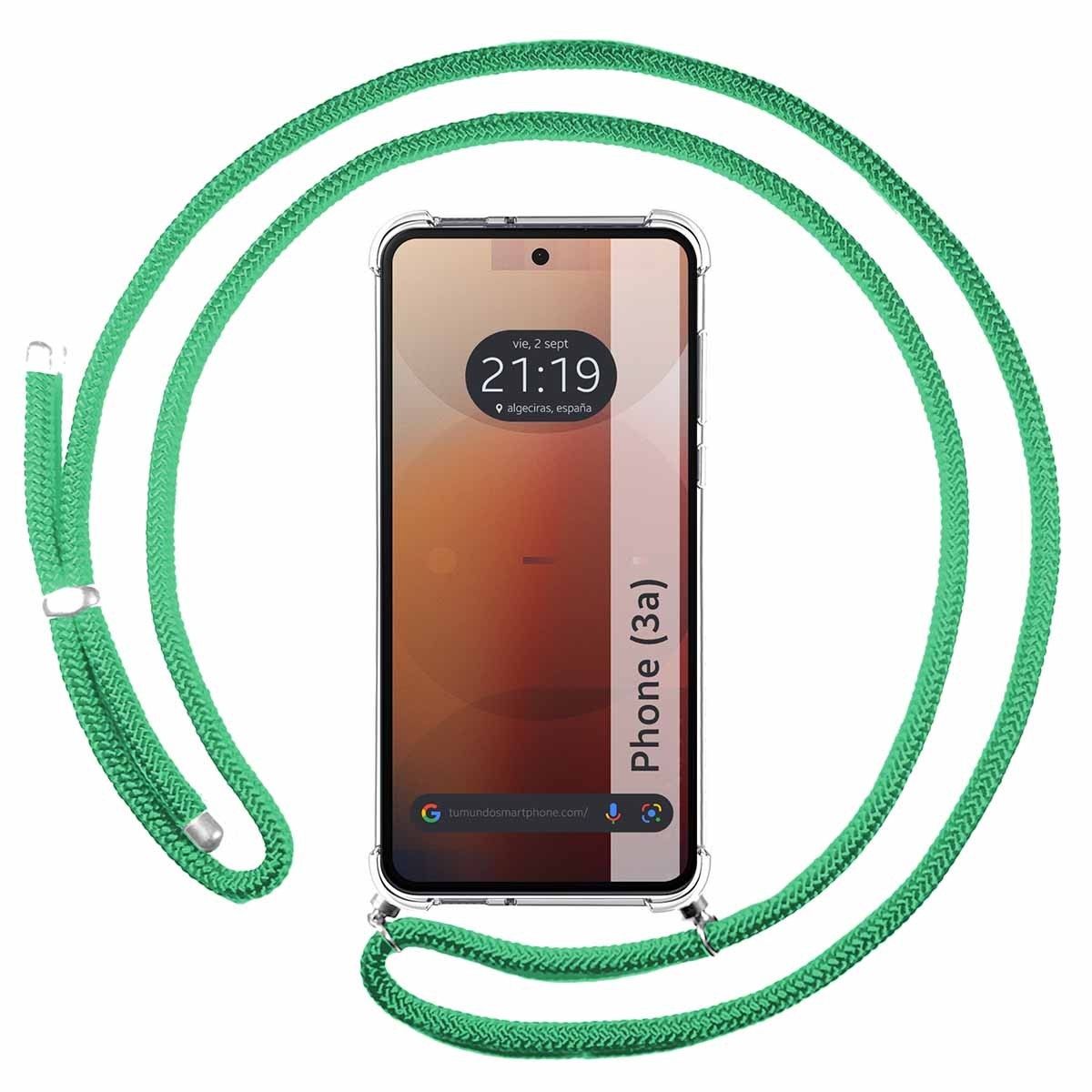 Funda Colgante Transparente para Nothing Phone 3a 5G con Cordon Verde Agua