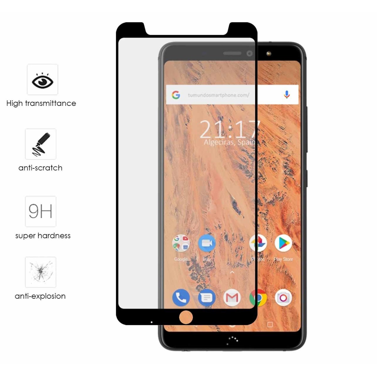 Protector Cristal Templado Frontal Completo Negro para Bq Aquaris X2 / X2 Pro Vidrio