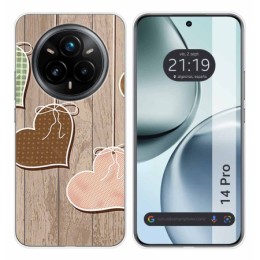 Funda Silicona para Realme 14 Pro 5G diseño Corazones Madera Dibujos