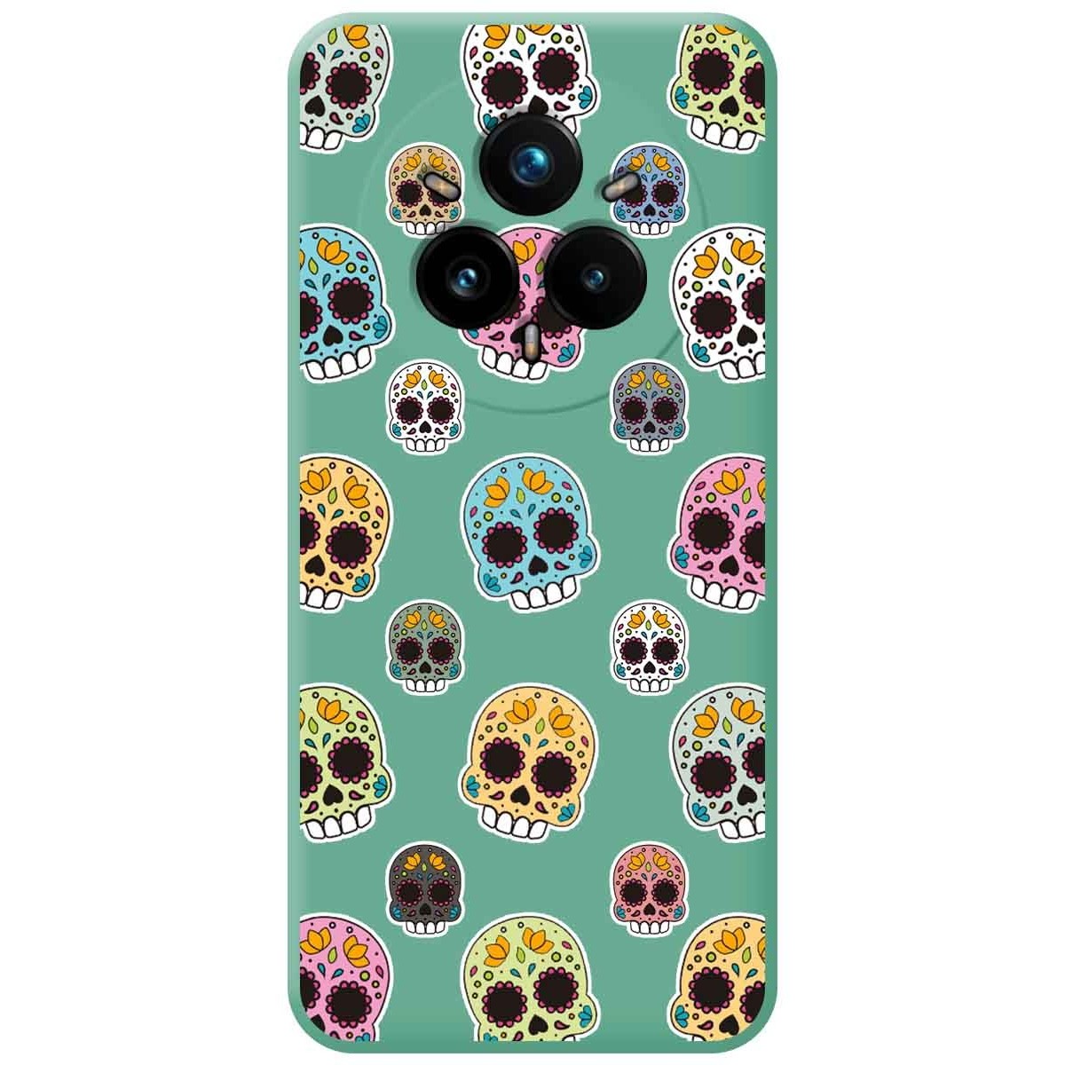 Funda Silicona Líquida Verde para Realme 14 Pro 5G diseño Catrina Dibujos