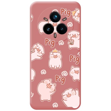 Funda Silicona Líquida Rosa para Realme 14 Pro+ Plus 5G diseño Cerdos Dibujos