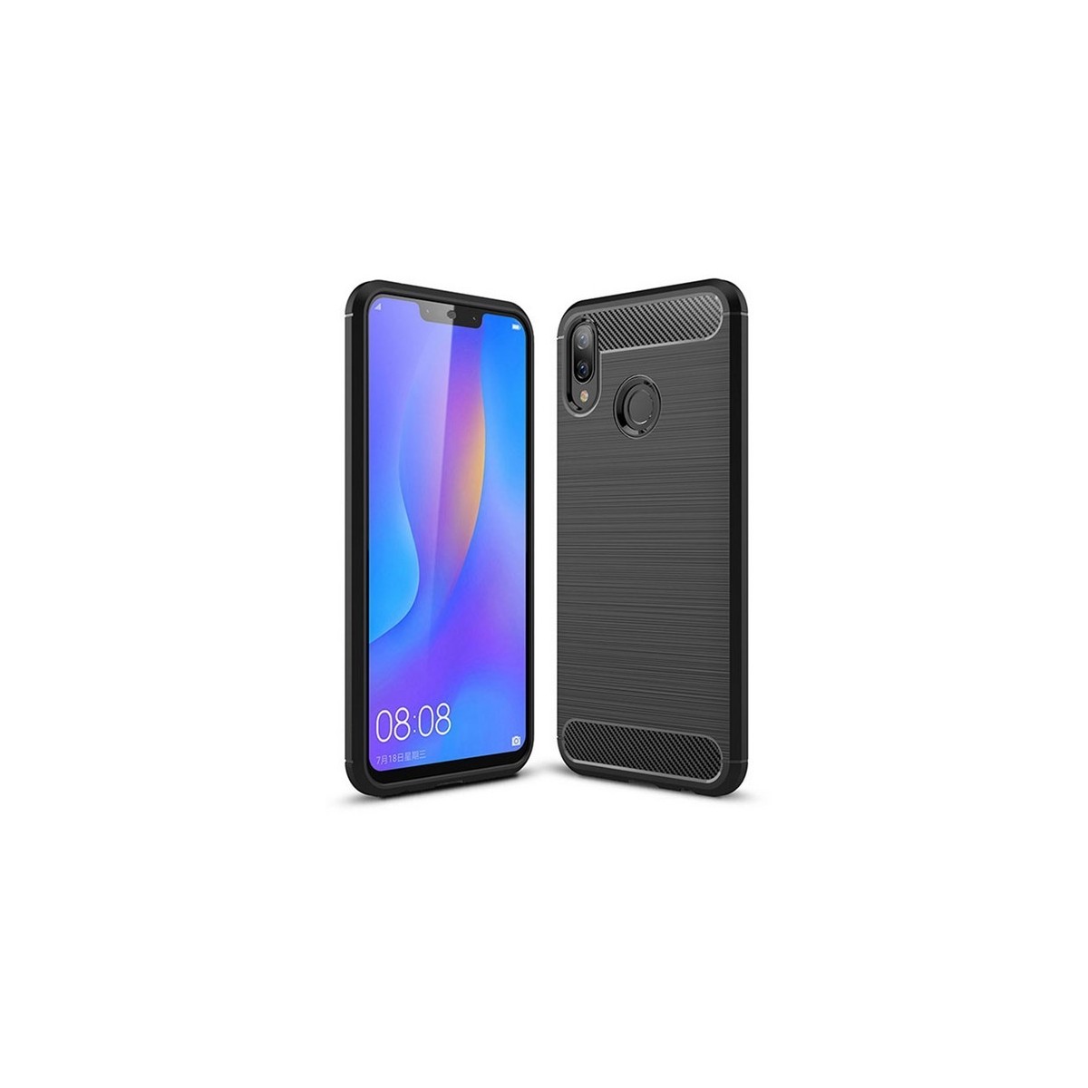 Funda Gel Tpu Tipo Carbon Negra para Huawei P Smart Plus