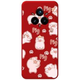 Funda Silicona Líquida Roja para Realme 14 Pro+ Plus 5G diseño Cerdos Dibujos
