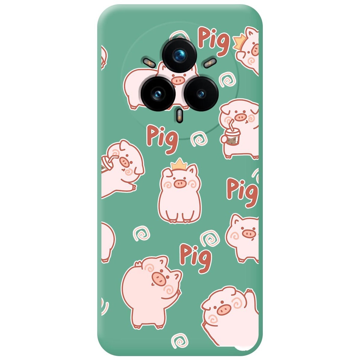 Funda Silicona Líquida Verde para Realme 14 Pro+ Plus 5G diseño Cerdos Dibujos