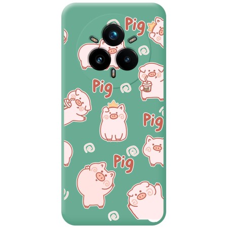 Funda Silicona Líquida Verde para Realme 14 Pro+ Plus 5G diseño Cerdos Dibujos