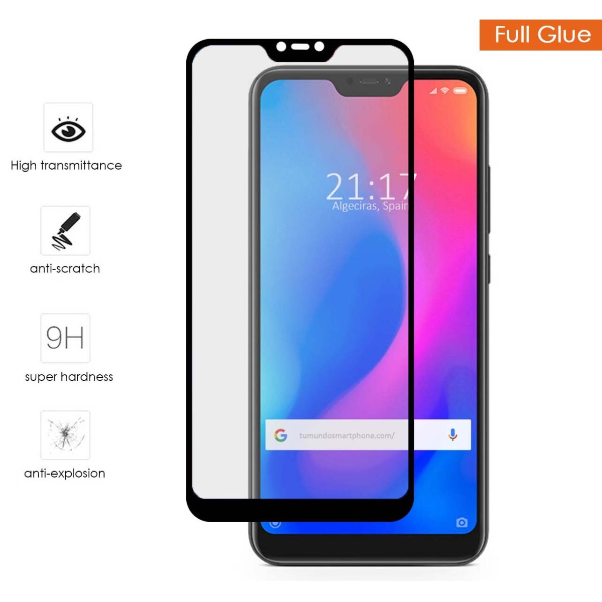 Protector Cristal Templado Completo Full Glue Negro para Xiaomi Redmi 6 Pro / Mi A2 Lite Vidrio