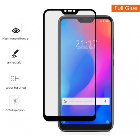 Protector Cristal Templado Completo Full Glue Negro para Xiaomi Redmi 6 Pro / Mi A2 Lite Vidrio