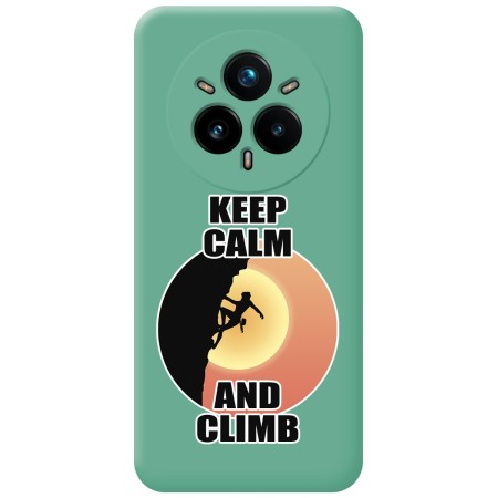 Funda Silicona Líquida Verde para Realme 14 Pro+ Plus 5G diseño Mujer Escalada Dibujos