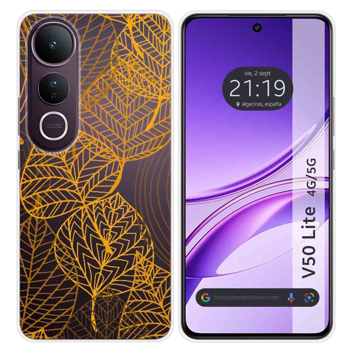 Funda Silicona Transparente para Vivo V50 Lite 4G / 5G diseño Hojas Dibujos