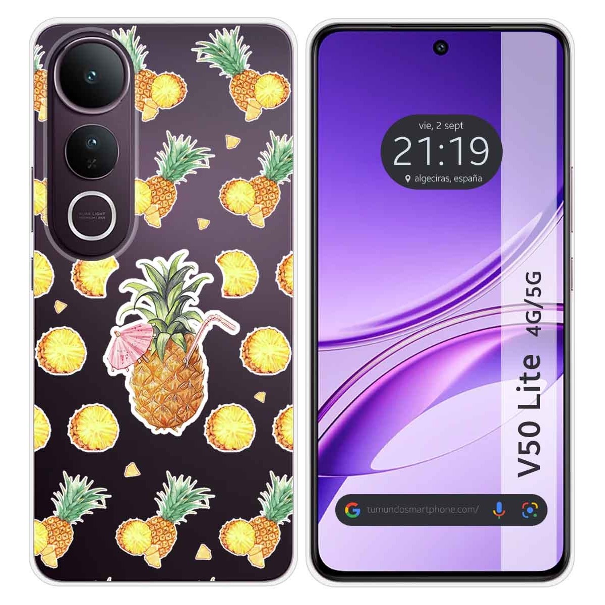 Funda Silicona Transparente para Vivo V50 Lite 4G / 5G diseño Piña Dibujos
