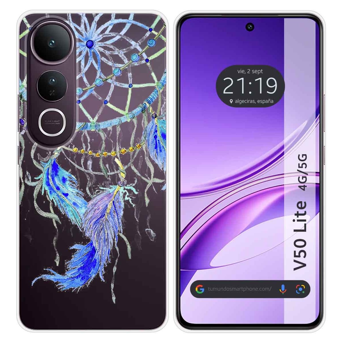 Funda Silicona Transparente para Vivo V50 Lite 4G / 5G diseño Plumas Dibujos
