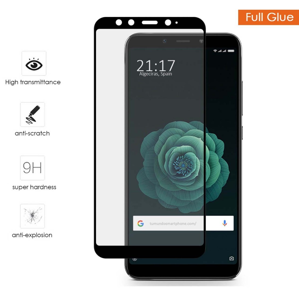 Protector Cristal Templado Completo Full Glue Negro para Xiaomi Mi 6X / Mi A2 Vidrio