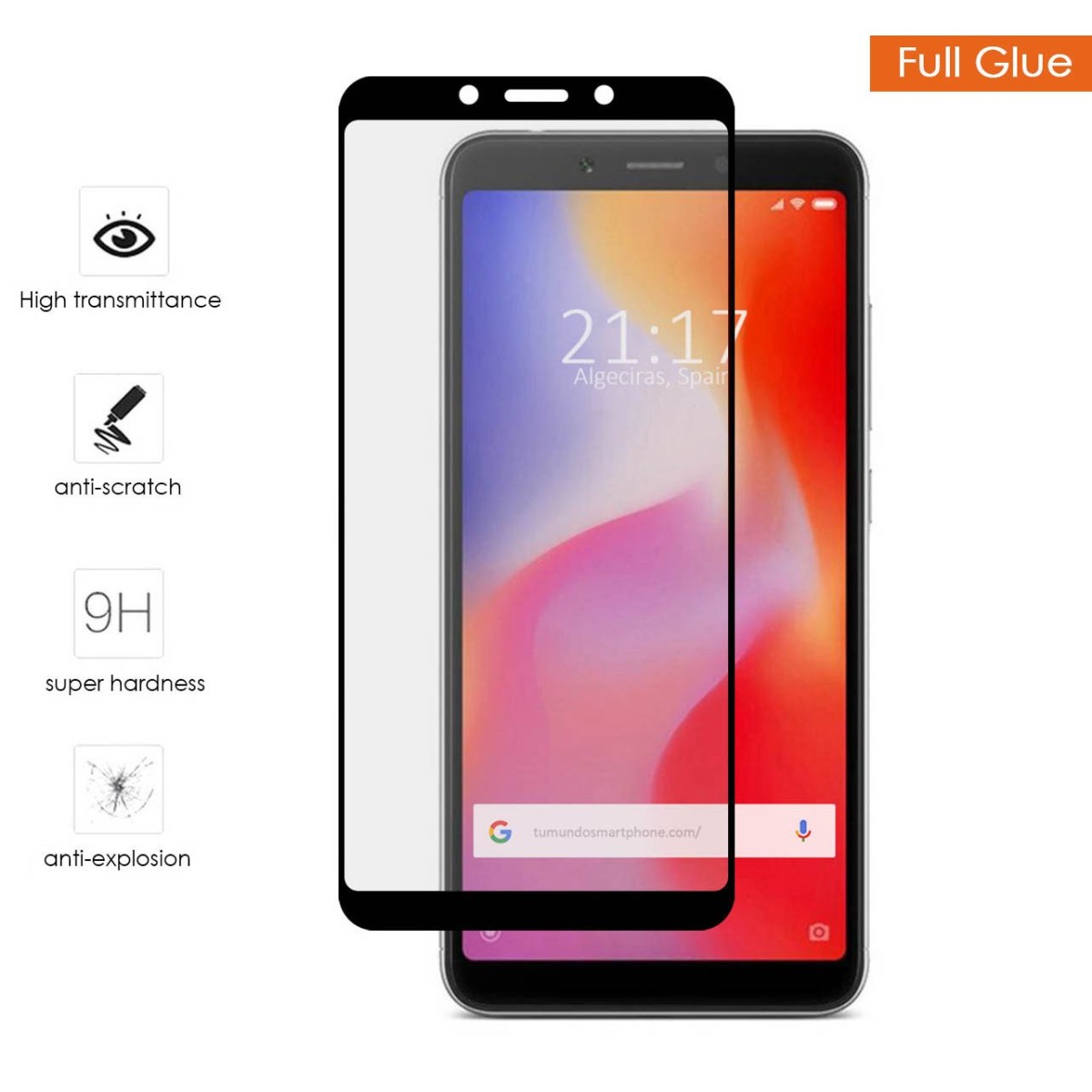 Protector Cristal Templado Completo Full Glue Negro para Xiaomi Redmi 6 / 6A Vidrio