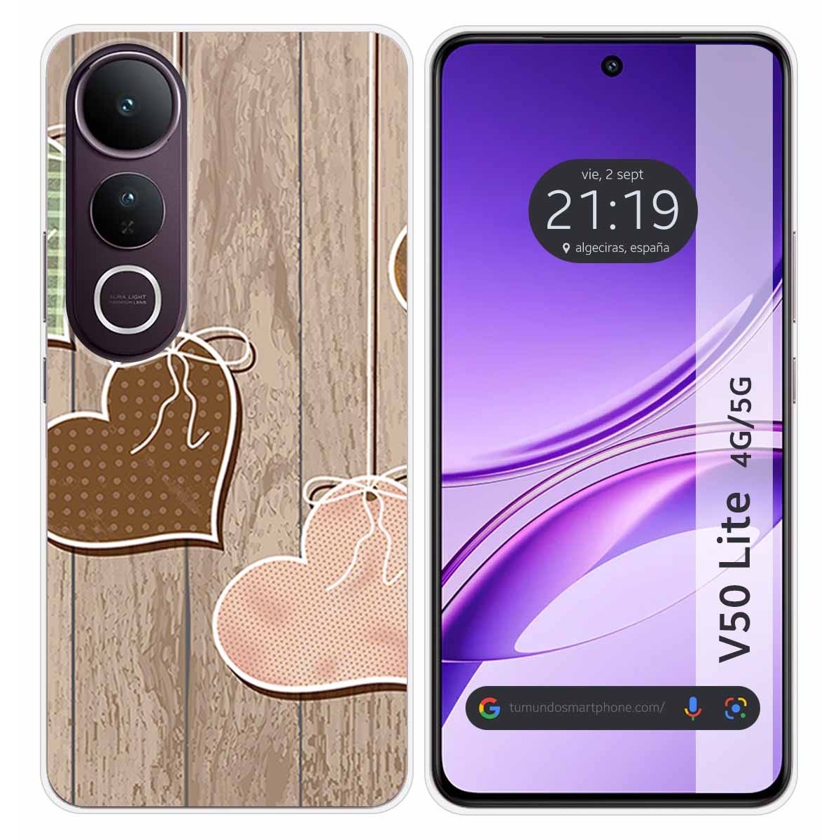 Funda Silicona para Vivo V50 Lite 4G / 5G diseño Corazones Madera Dibujos