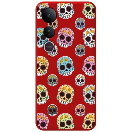 Funda Silicona Líquida Roja para Vivo V50 Lite 4G / 5G diseño Catrina Dibujos