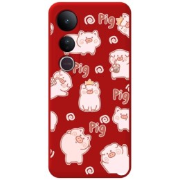 Funda Silicona Líquida Roja para Vivo V50 Lite 4G / 5G diseño Cerdos Dibujos