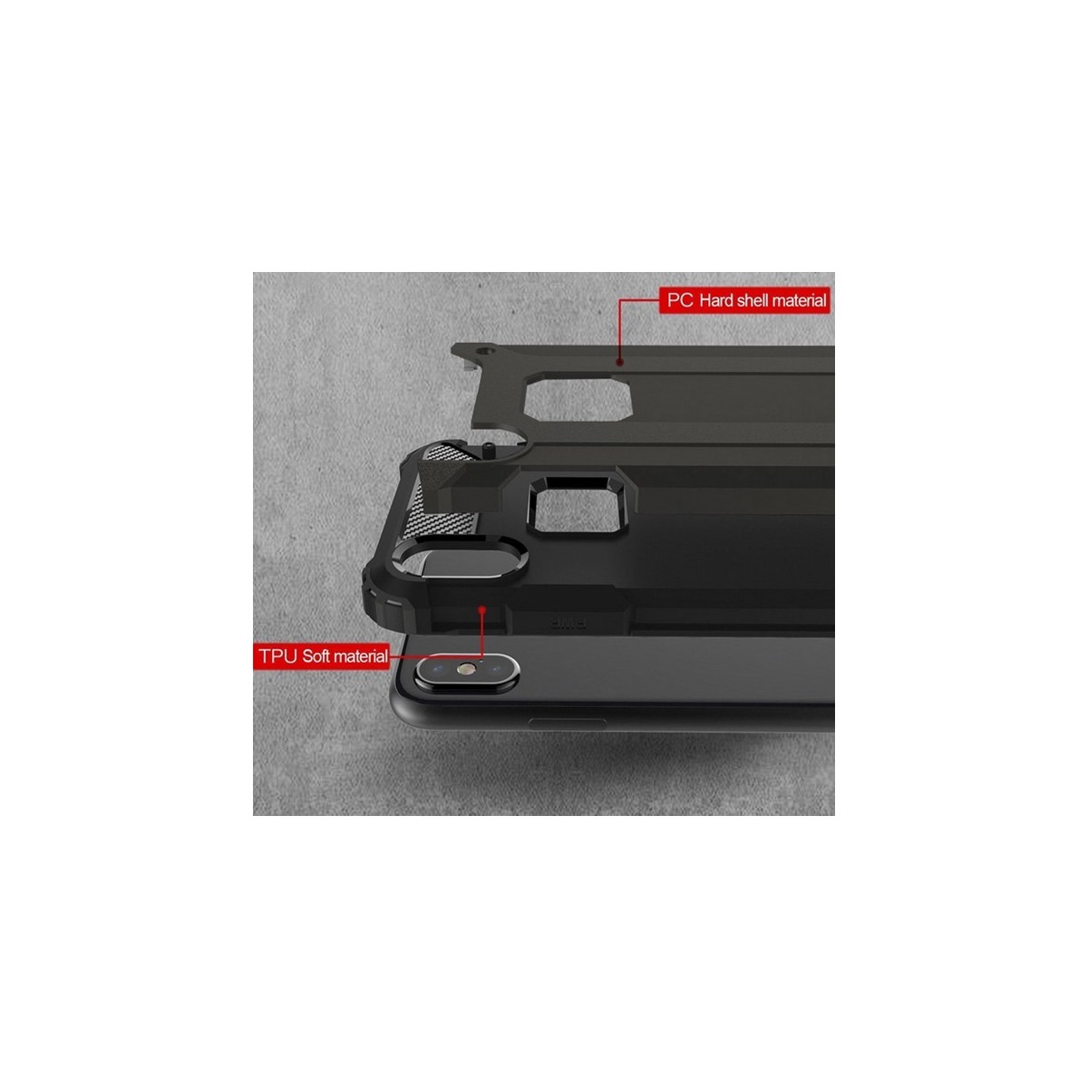 Funda Tipo Hybrid Tough Armor (Pc+Tpu) Negra para Xiaomi Redmi 6 Pro / Mi A2 Lite